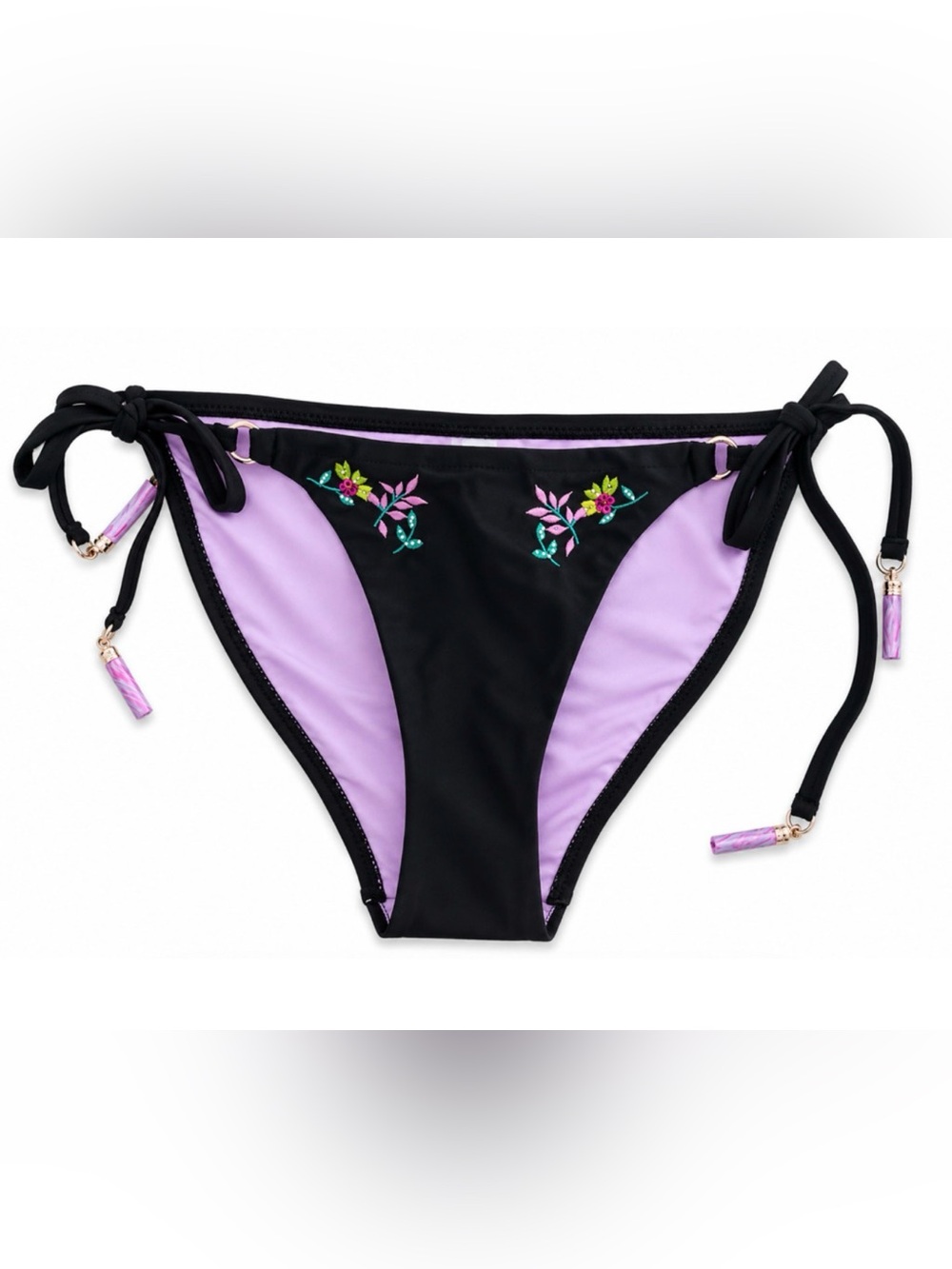 NEW NANETTE LEPORE BLACK AILEEN SIDE TIE STRING TASSEL BIKINI SWIMSUIT BOTTOMS 6